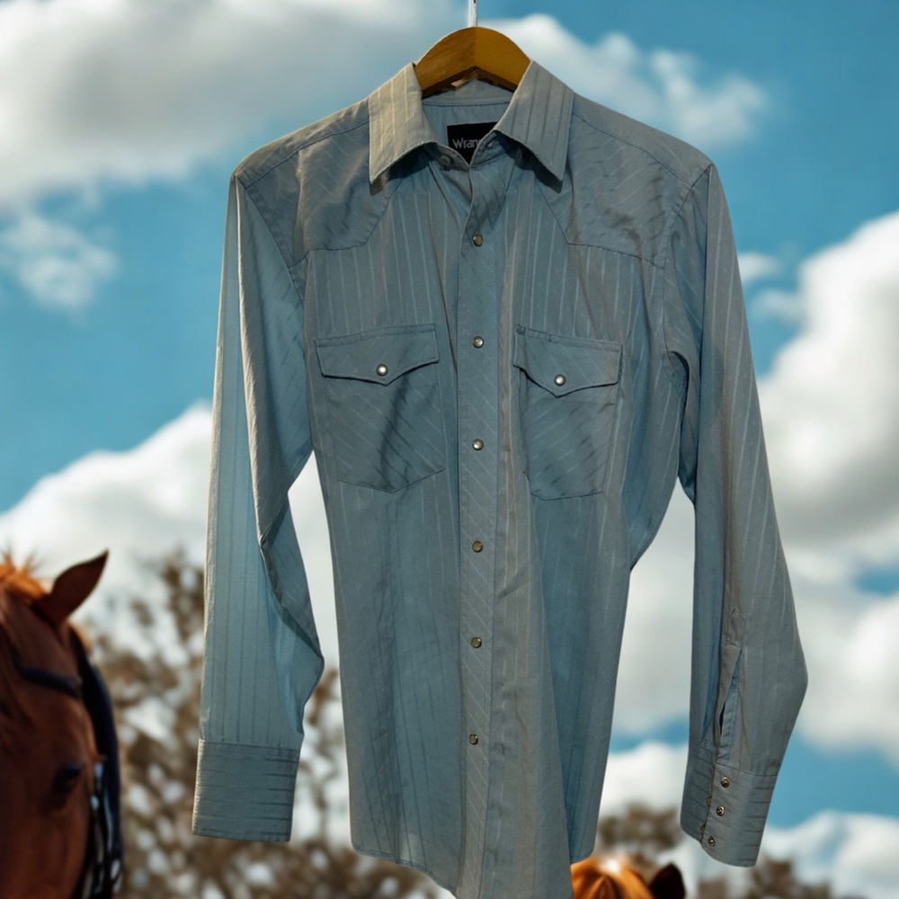Wrangler Men's Light Blue Striped Shirt - Picture 3 of 4
